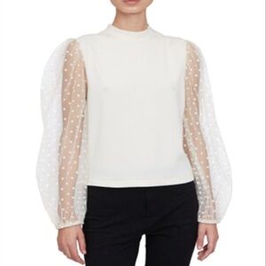 Lucy Paris Cream/ white Blouse with Sheer Polka Dot Sleeves